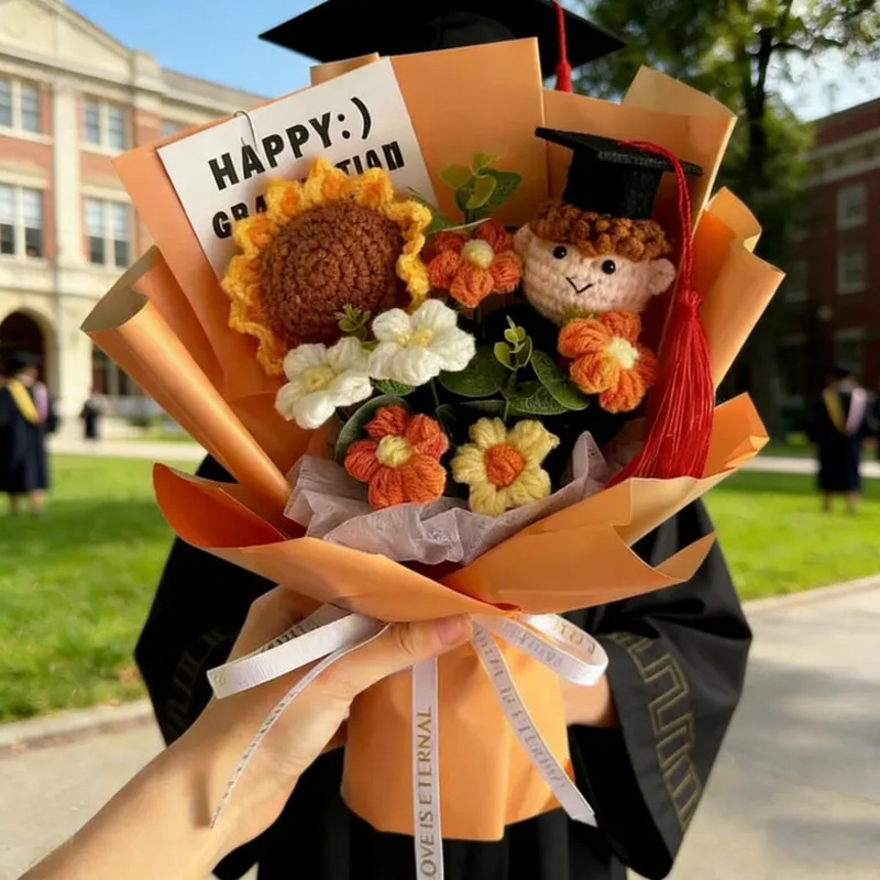 Handmade Crochet Flower Plush Doll Gift Unique Keepsake for Celebration Congratulations Event Graduation Bouquet Class Gifts for Him Her