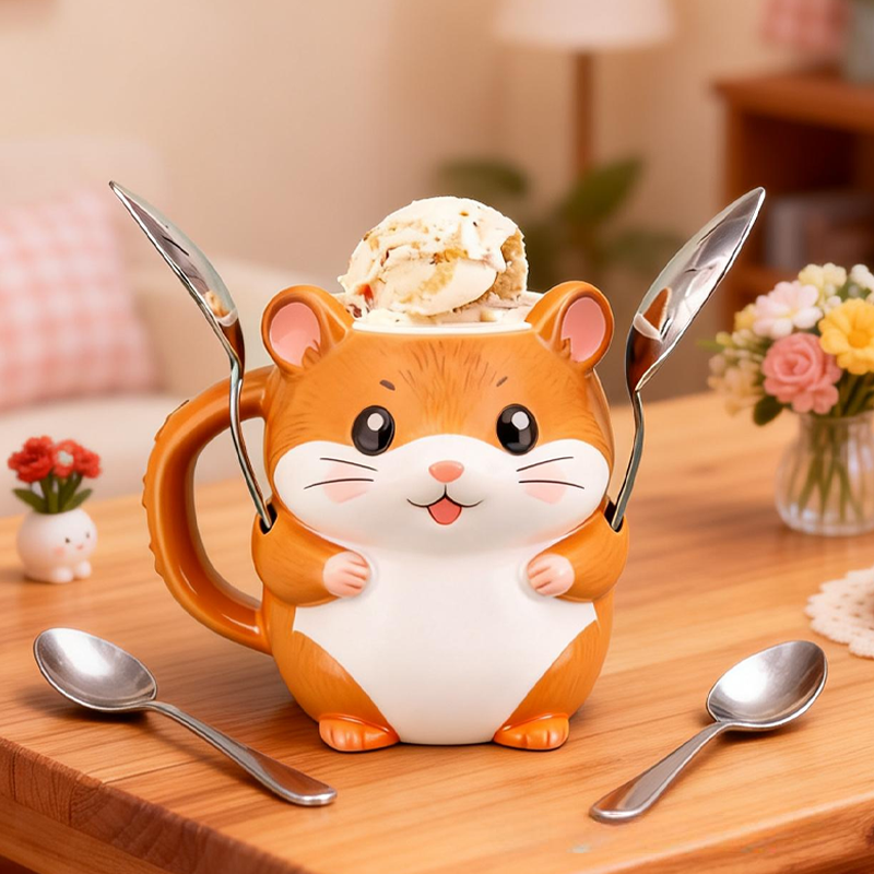 Cute Little Hamster Ice Cream Pint Holder 3D Printed with 2 Spoon Slots Cozy Birthday Gifts for Kids