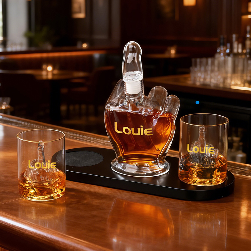 Personalized Name Middle Finger Decanter & Whiskey Glasses Decanter Set Bachelor Party Favors Funny Gift for Men