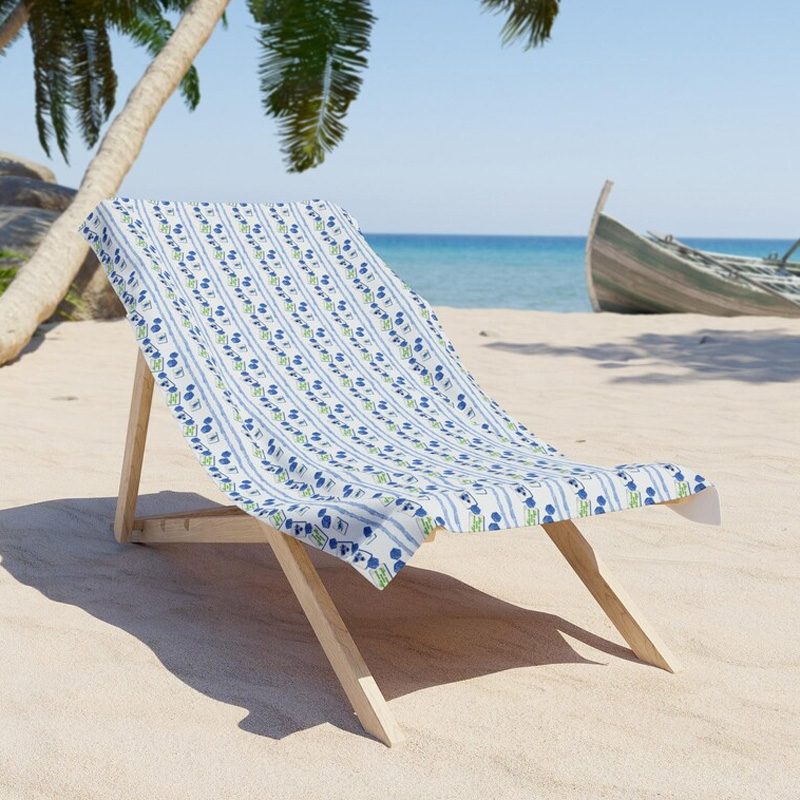 Blue and Green Mahjong Pattern Coastal Summer Vibe Soft Absorbent Fabric Relaxing Seaside Mahjong Beach Towel