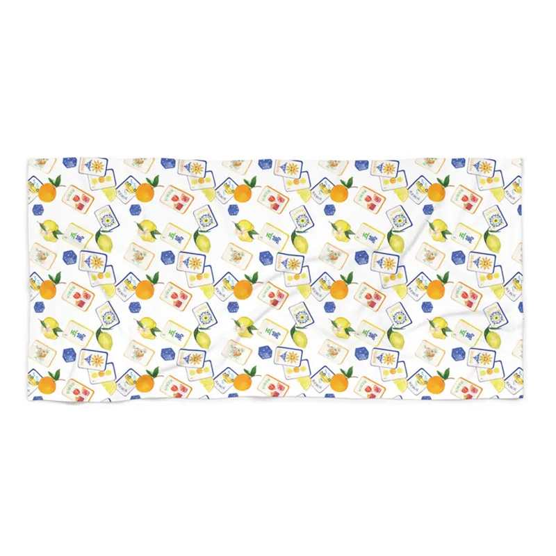 Citrus Fruit Mahjong Pattern Bright Summer Vibe Fresh Colorful Coastal Style Relaxing Seaside Mahjong Beach Towel