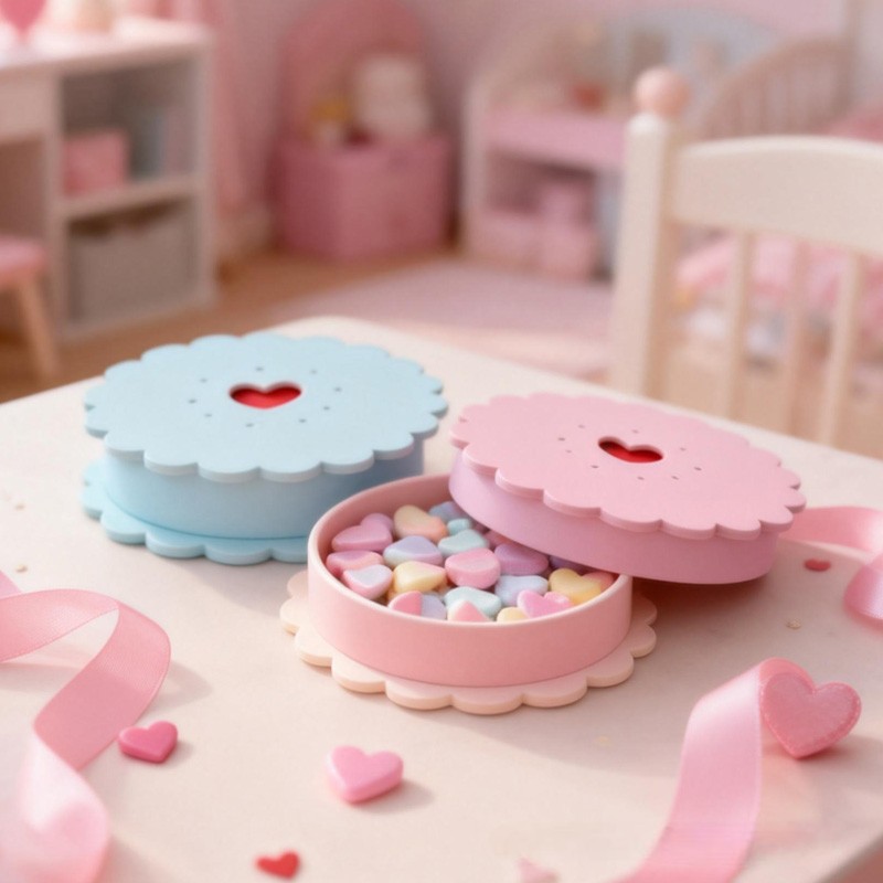 Adorable Heart Detail Macaron Shaped 3D Printed Storage Box Perfect for Candy Jewelry and Small Gifts