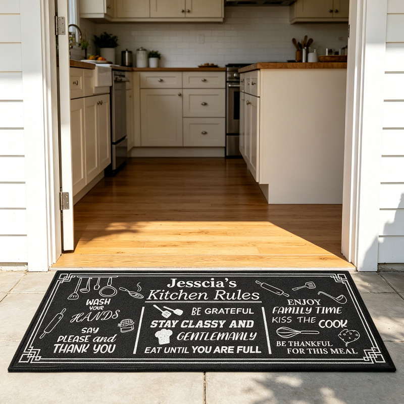 Personalized Typography Kitchen Cooking Family Gratitude Humor Quote Decoration Kitchen Rules Rug