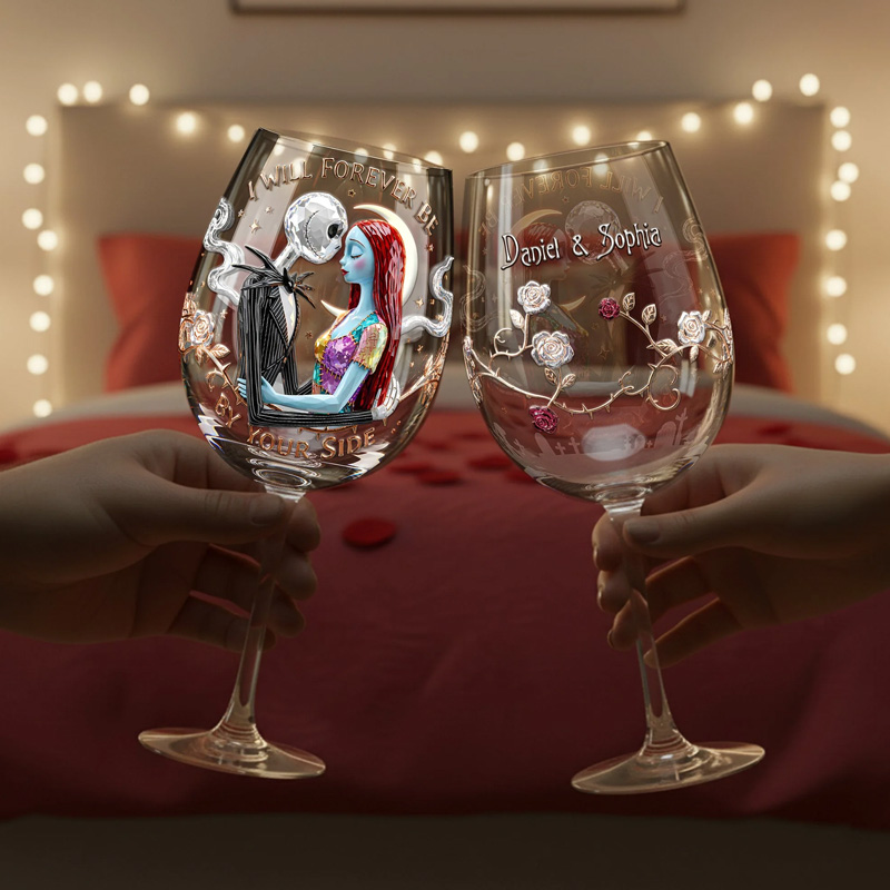 Personalized Couple Photo Custom Name Romantic Anniversary Celebration Keepsake Red Wine Glass