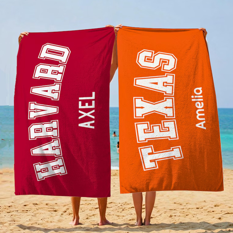 Personalized College Beach Towel Custom Name University Logo Pool Swim Team Sports Graduation Gift for Students