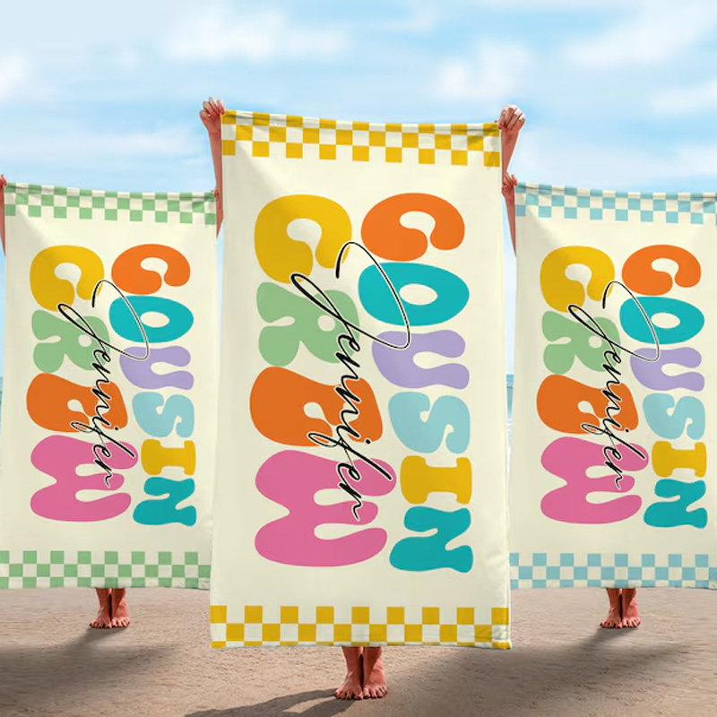 Personalized Kids Beach Towel Custom Name Colorful Summer Pool Sand Play Gift for Boys and Girls