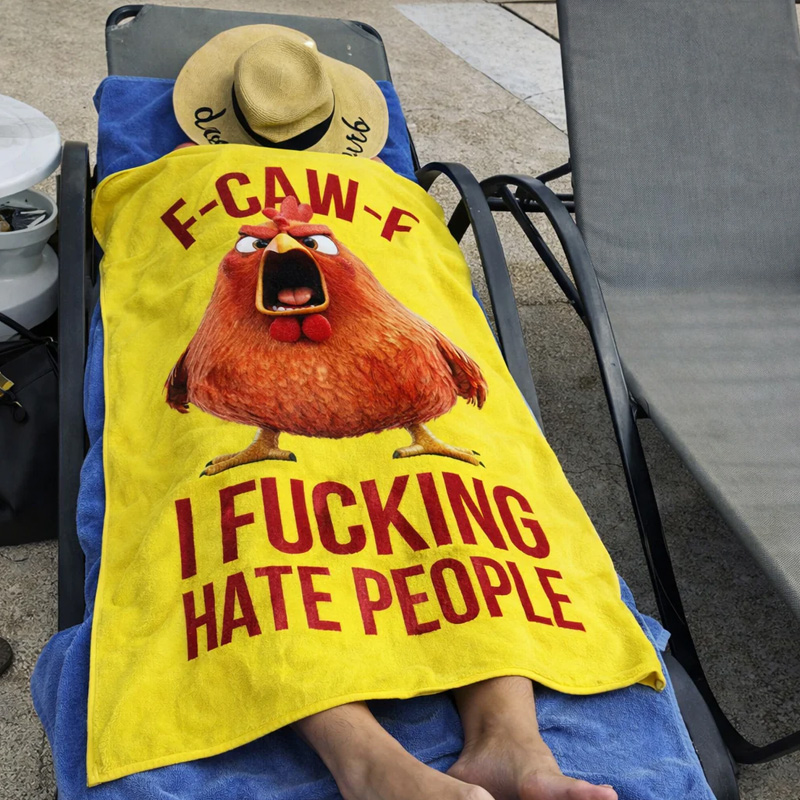 Personalized Funny Angry Chicken Beach Towel Sarcastic Quote Novelty Gift Yellow Humor Bath Pool Towel for Adults