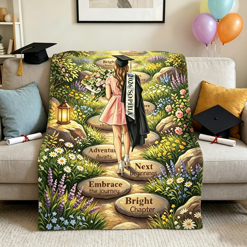 Personalized Graduation Blanket Custom Name Class of 2026 Floral Path New Beginnings Gift for Graduate