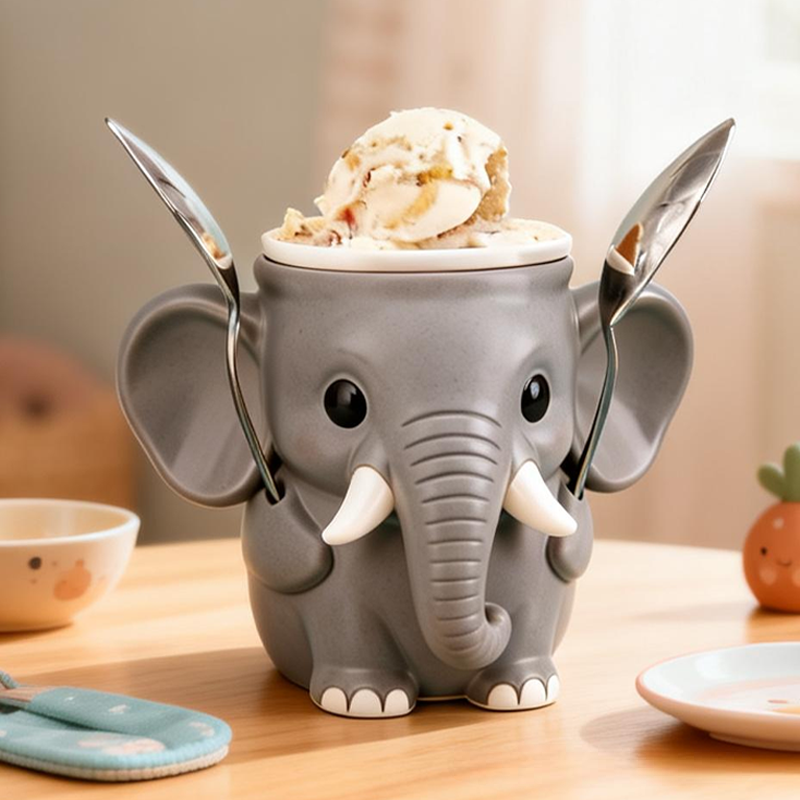 Cute Elephant Ice Cream Pint Holder 3D Printed with 2 Spoon Slots Cozy Birthday Gifts for Kids
