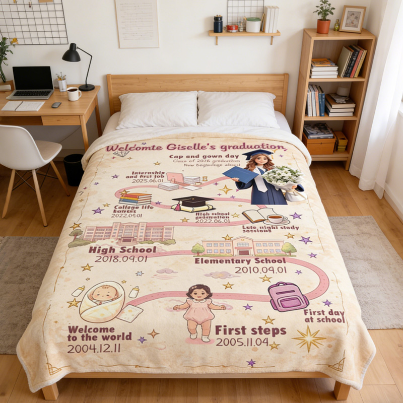 Personalized Graduation Blanket Custom Name and Photo Class of 2026 Timeline of Life Journey Milestone Gift for Graduate