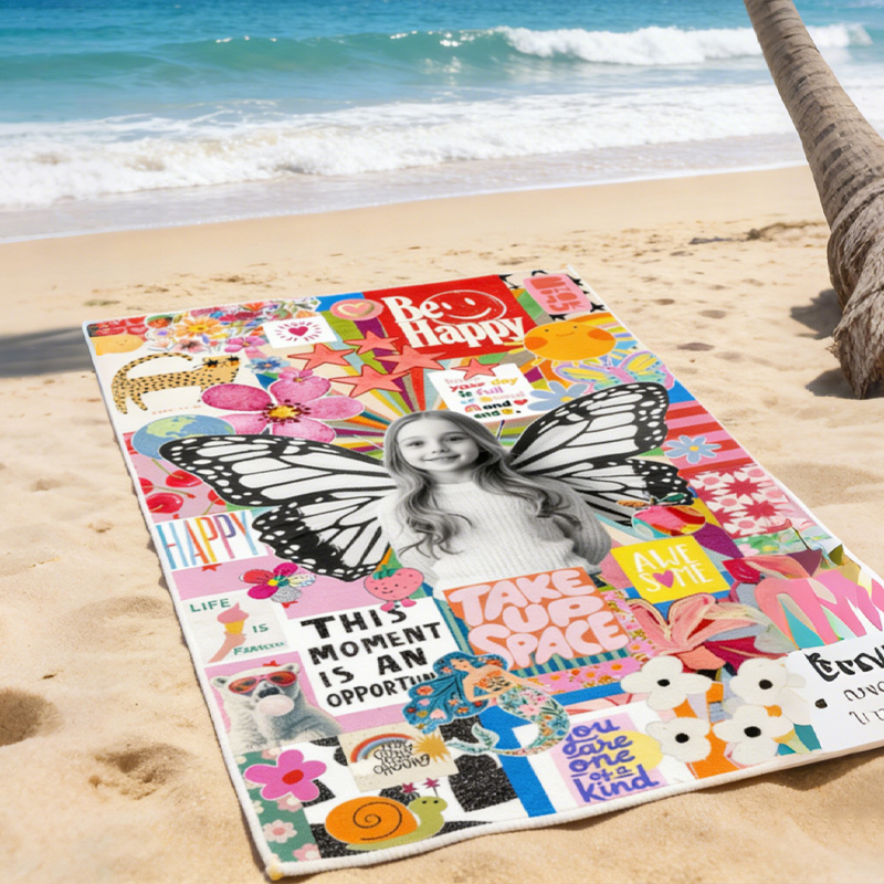 Personalized Kid Photo Colorful Graffiti Art Kids Beach Towel Street Pop Style Bright Fun Summer Expression Look