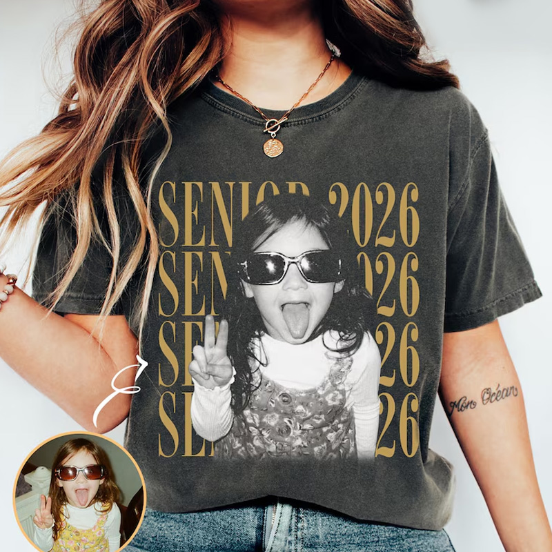 Personalized Senior 2026 Photo Tshirt Personalized Graduation Gift Retro Style Cool Student Shirt