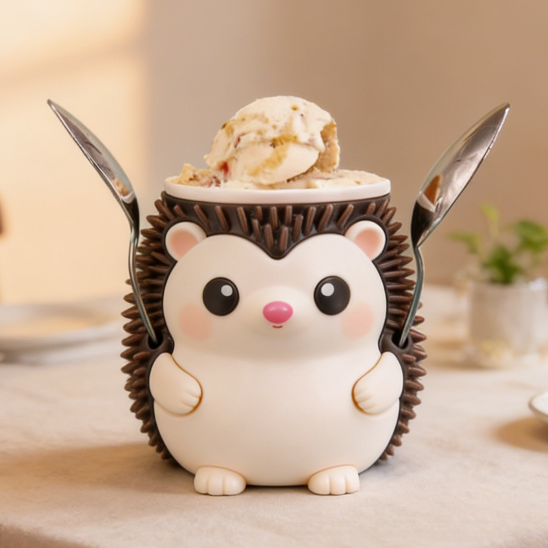 Cute Hedgehog Ice Cream Pint Holder 3D Printed with 2 Spoon Slots Cozy Birthday Gifts for Kids