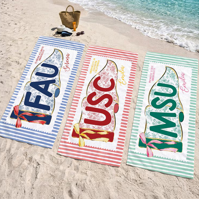 Personalized College Beach Towel Custom University Letters Graduation Gift Soft Striped Blanket