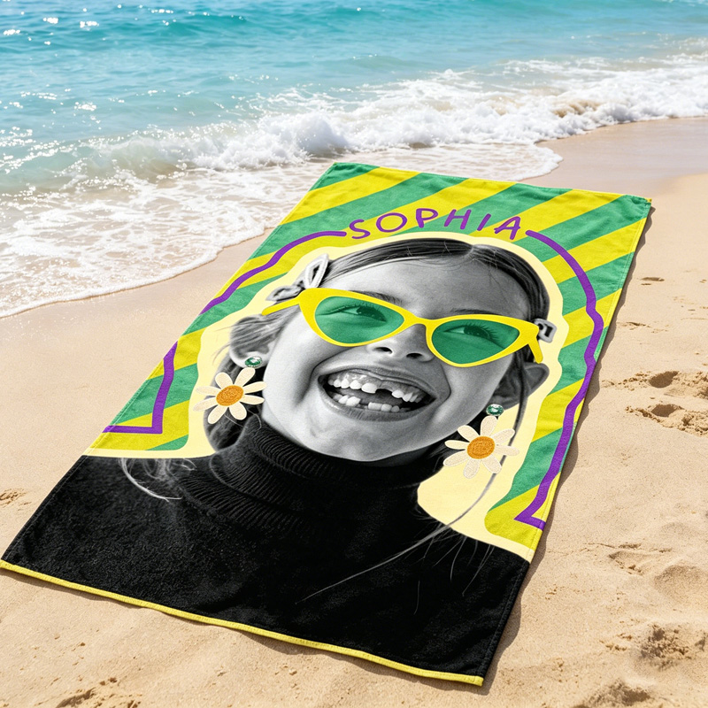 Personalized Photo Beach Towel Custom Face Summer Gift Fun Kids Vacation Pool Towel Unique Colorful Blanket
