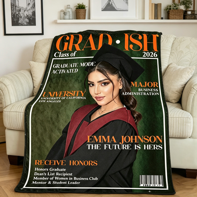 Personalized Graduation Blanket Custom Name and Photo Grad Gift Class Of 2026 College Graduate Throw For Her Him