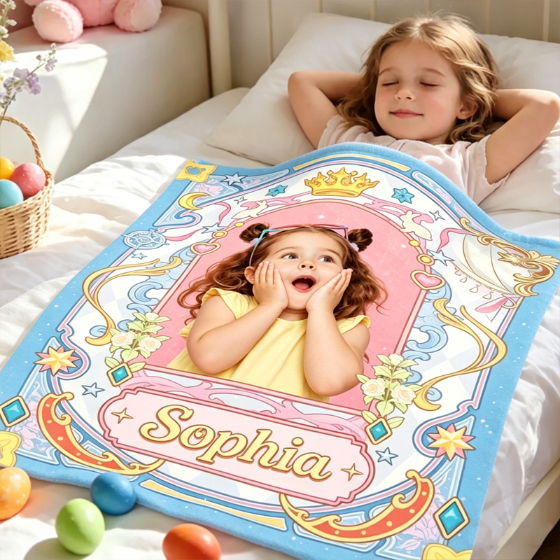 Personalized Magic Blanket Custom Name Crown Theme Kids Gift Soft Cozy Fleece Throw Design
