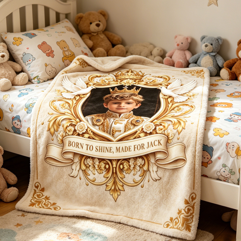 Personalized Royal Prince Blanket Custom Name Golden Crown Luxury Kids Gift Soft Cozy Custom Made For Boy