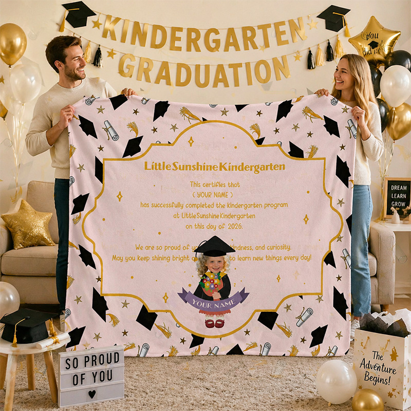 Personalized Kindergarten Graduation Blanket Custom Name and Photo Dip