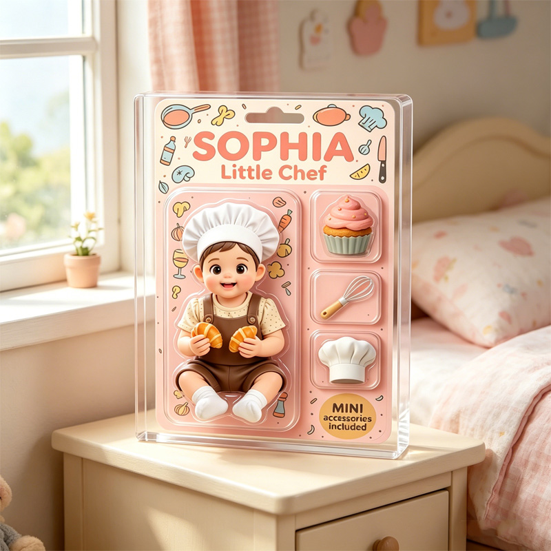 Personalized Little Chef Baby Acrylic Figure Custom Name Mini Kitchen Accessories Cute Bakery Theme Decor Design