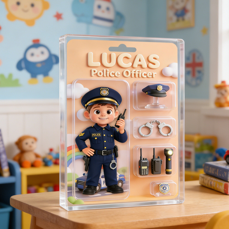 Personalized Police Officer Kid Acrylic Figure Custom Name Mini Law Enforcement Accessories Role Play Theme Decor Design