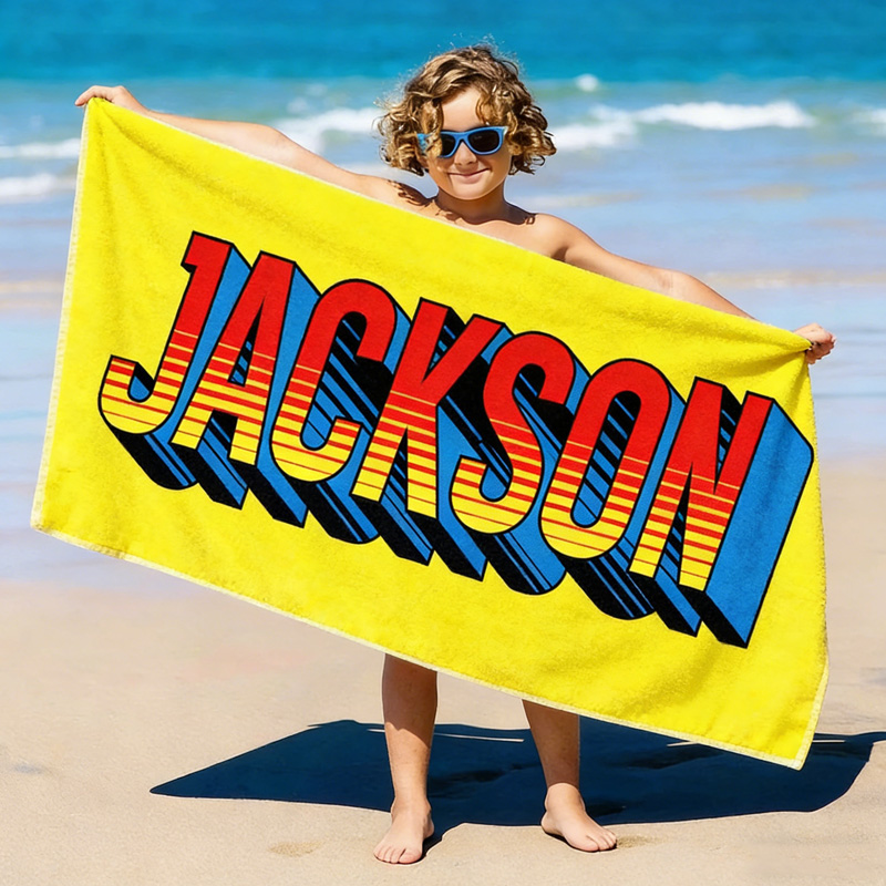 Personalized Retro 3D Name Beach Towel Custom Pop Art Towel For Kids Summer Pool And Beach Adventures