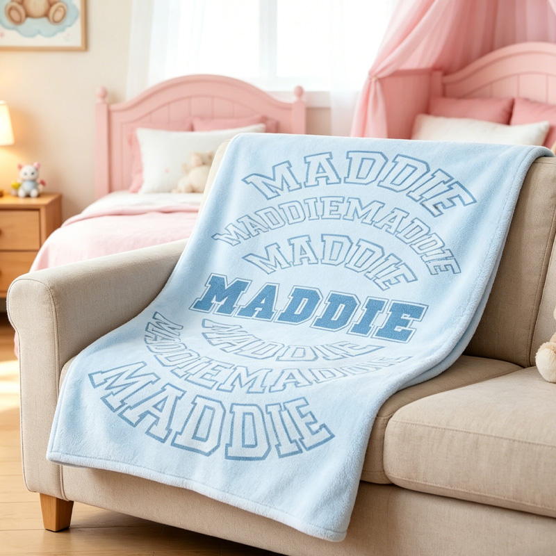 Personalized Curved Name Pattern Themed Beach Towel Custom Design Cozy Kids Throw For Girls and Boy Bedroom