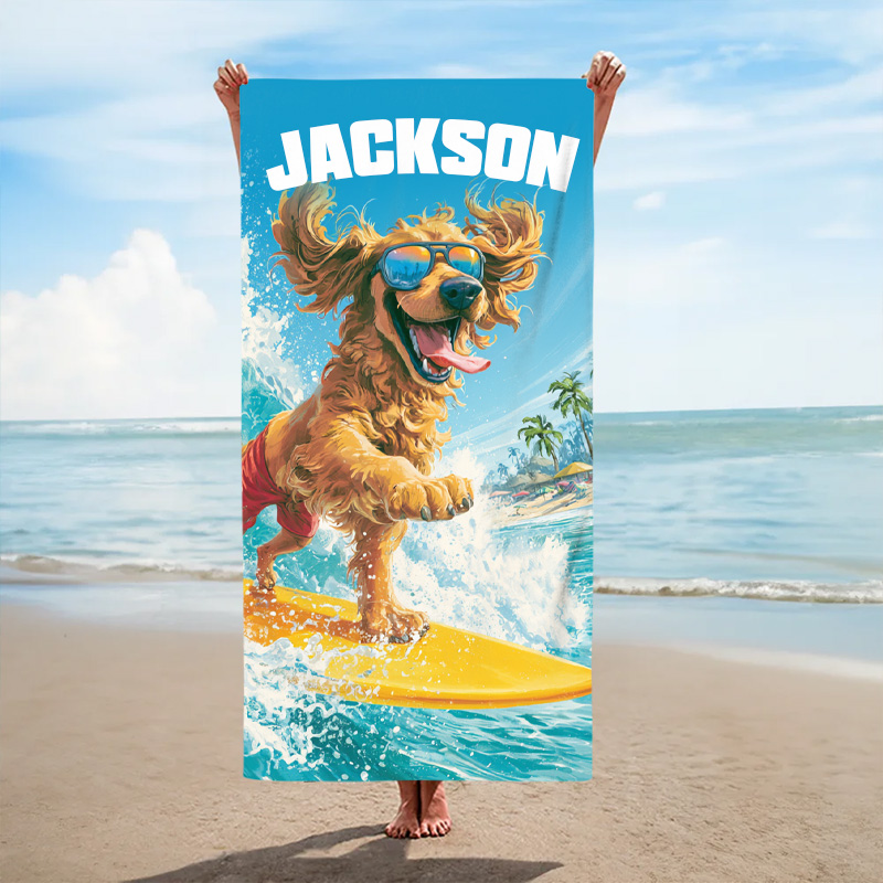 Personalized Beach Towel Surfing Animal With Cool Wave Riding Animal For Fun Kids Summer Beach Days