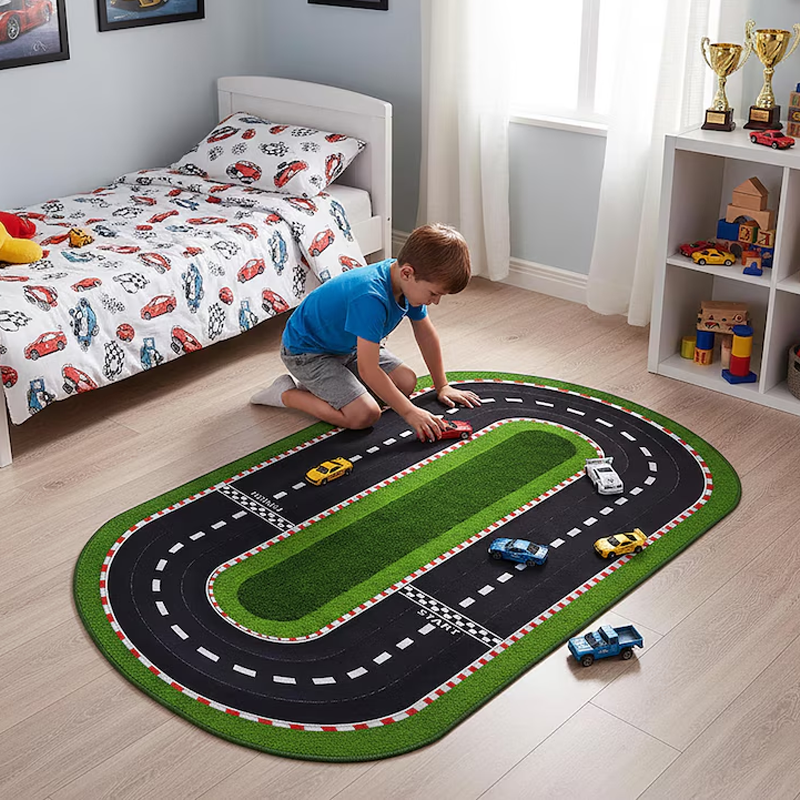 Race Track Racetrack Rug Start Line Finish Line Race Road Rug Racing Car Rug Kids Room Rug Birthday Gift for Kids Boys Room Rug