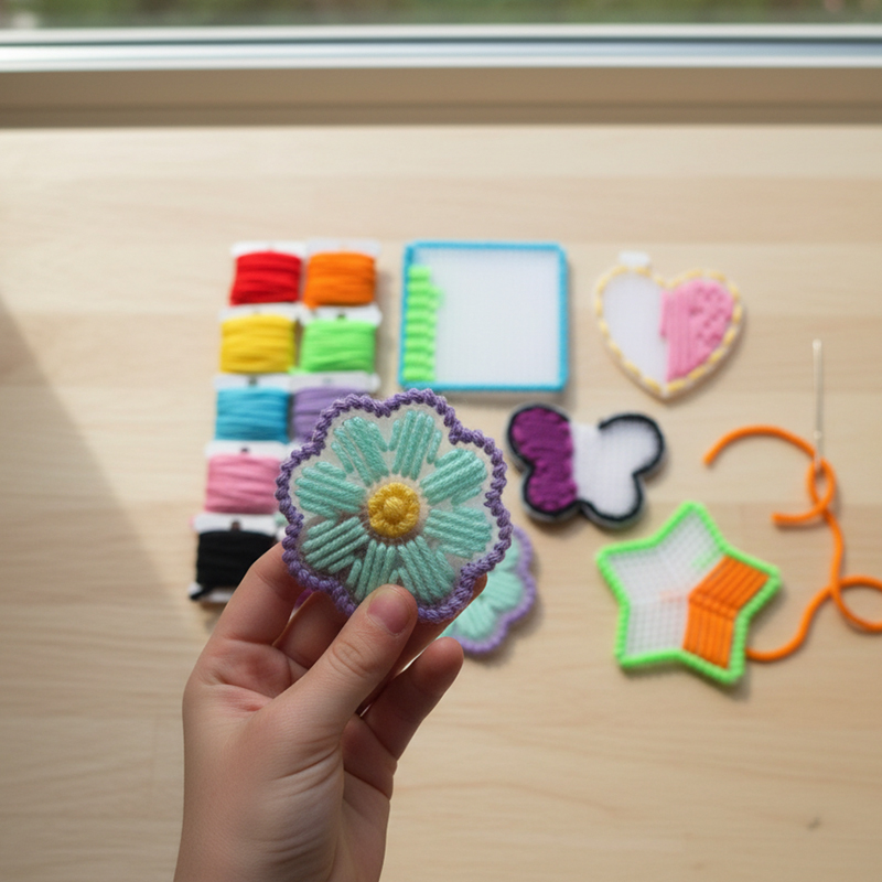 Personalized Kids Sewing Practice Kit Fun DIY Craft with Colorful Yarn and Plastic Canvas Shapes Kids Safe Sewing Practice Kit