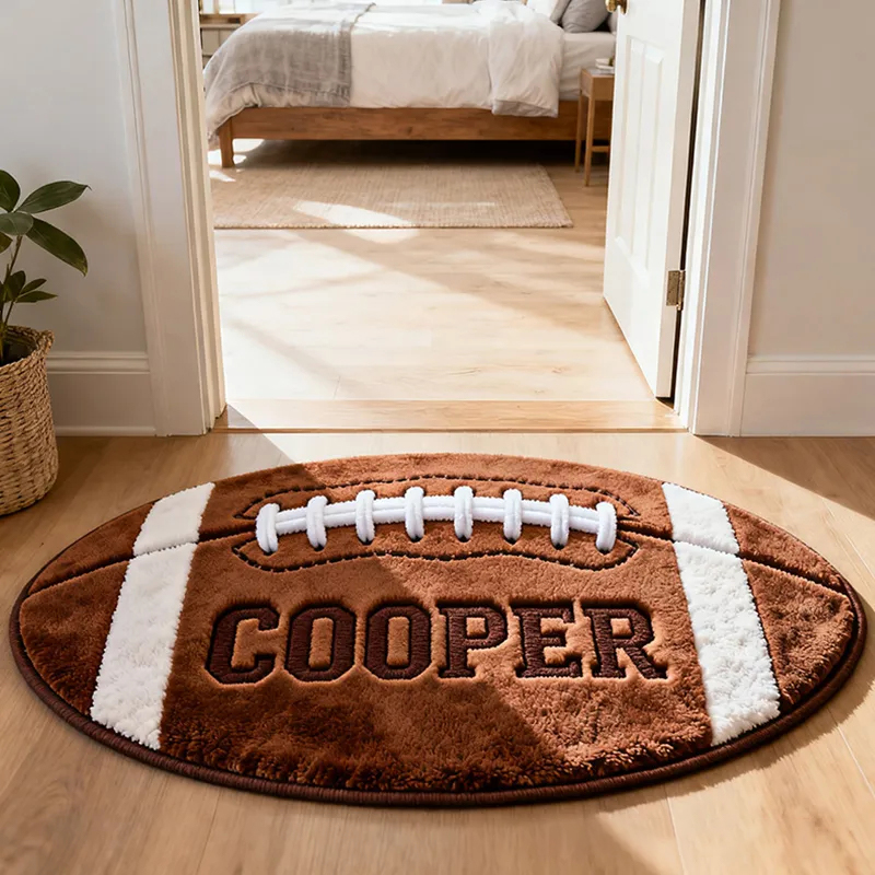 Personalized Football Shaped Rug with Custom Name for Football Fans