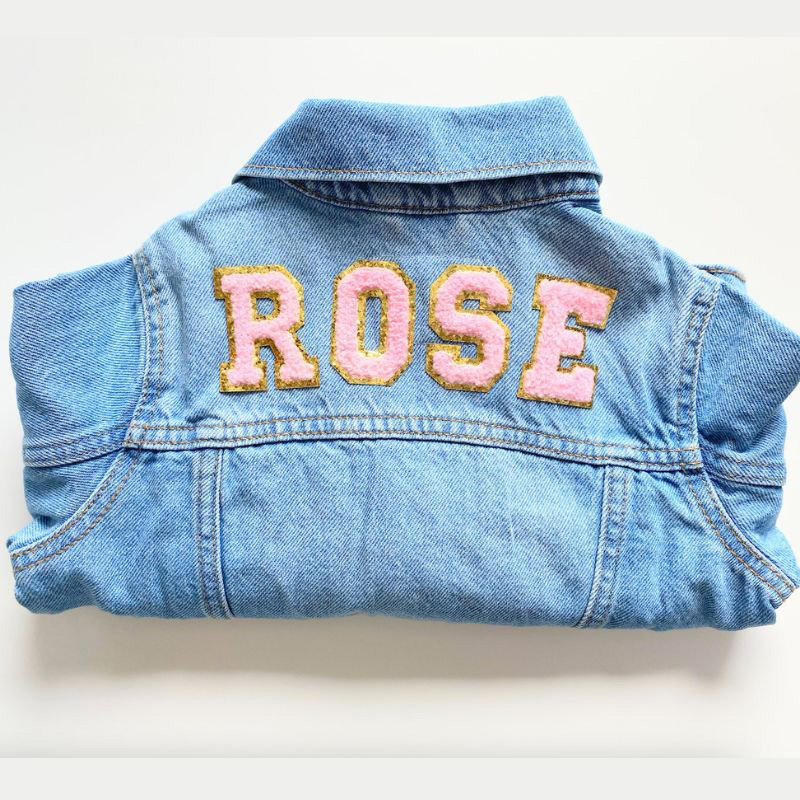 Personalized colorful Letter Chenille Patch Custom Name Soft Classic Style Trendy Casual Outfit Gift Kid Denim Jacket