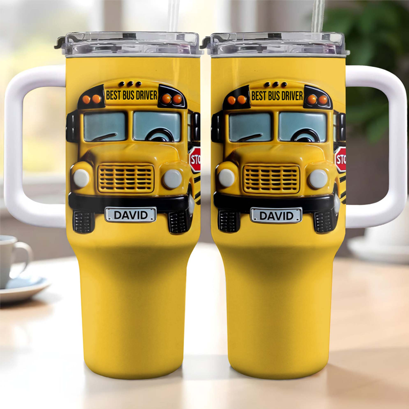 Personalized Best Bus Driver School Bus Design 40oz Tumbler with Straw Gift for Bus Drivers