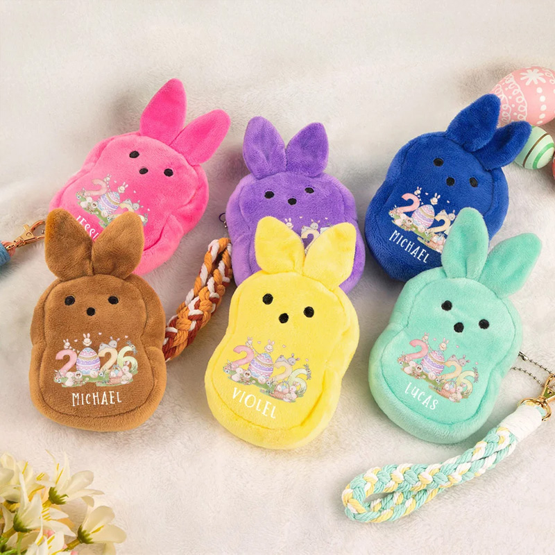 Personalized 2026 Easter Eggs Colorful Bunny Plush Wallet Coin Purse with Name Birthday Back to School Easter Gift for Kids