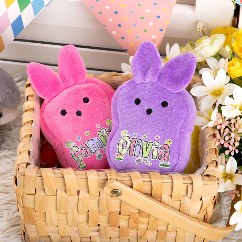 Personalized Macaron Color Cute Bunny Plush Coin Purse Wallet with Name and Wrist Strap Easter Basket Stuffers Easter Party Favor Gift for Kids