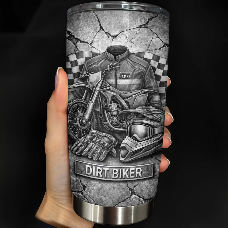 Personalized 2D Flat Dirt Biker Extreme Motorcycle Gear Custom Stainless Steel Tumbler Gift for Motorcycle Lovers