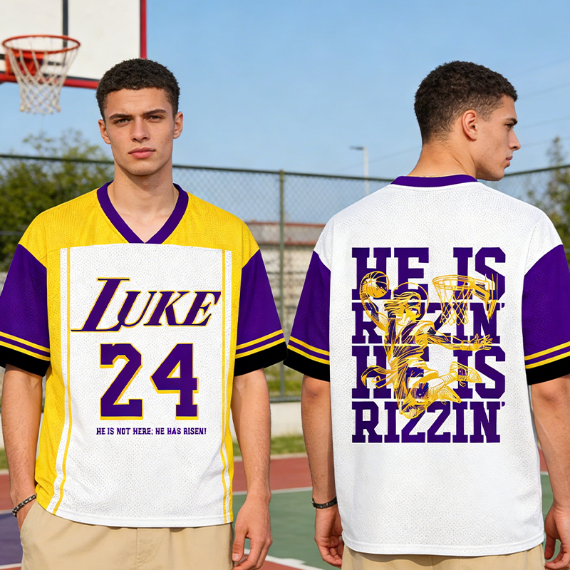 Personalized Faith-Infused Basketball Mesh Jersey Custom Name & Number "He Is Rizzin'" Design for Religious Athletes