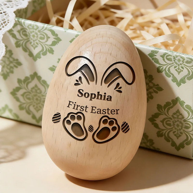 Personalized Happy Spring Bunny Wooden Easter Egg with Engraved Name Easter Basket Stuffers Home Decor Party Favors Gift for Kids