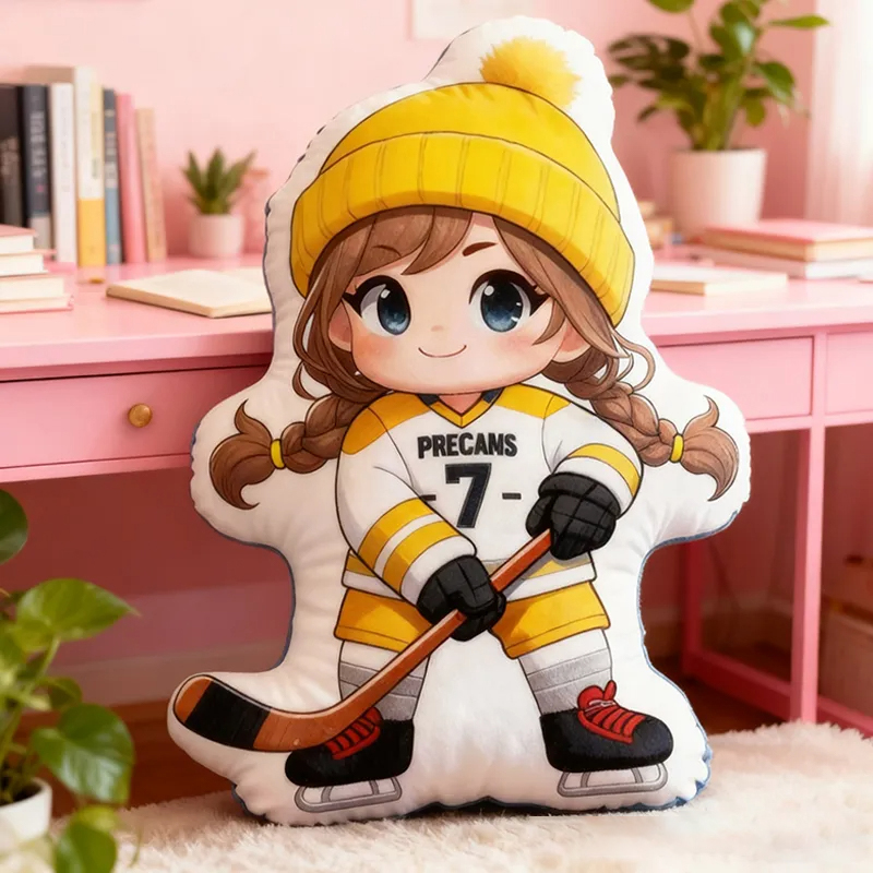 Personalized Cute Ice Hockey Pillow with Custom Details for Kids Girls and Boys