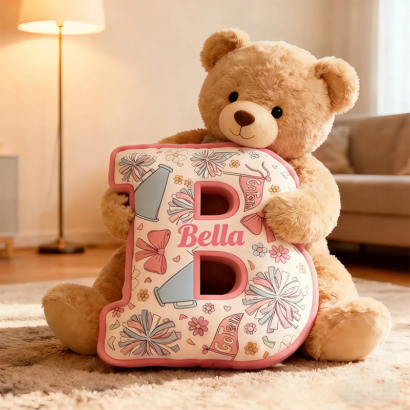 Personalized Cheerleading Initial Pillow with Custom Name and Cheer Theme Design
