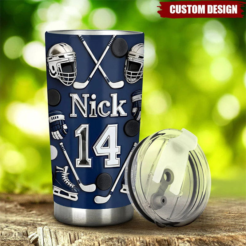 Personalized Ice Hockey Tumbler with Custom Name and Number For Hockey Lover