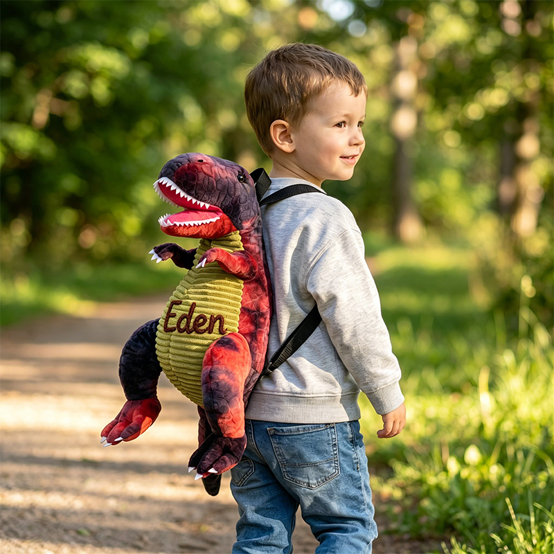 Personalized Hand Embroidered Kid Dinosaur Plush Backpack