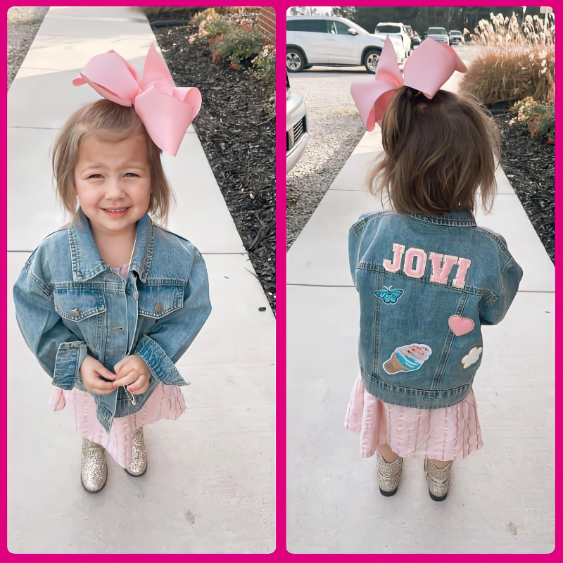Personalized Rainbow Dream Horse Smiley Butterfly Lightning Patch Custom Name Colorful Fun Style Kid Denim Jacket
