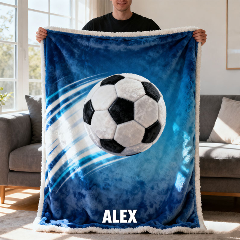 Personalized Soccer 3D Themed Blanket with Custom Name for Fans Gifts