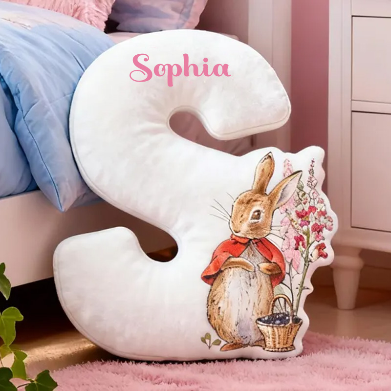 Personalized Adorable Easter Bunny Beside Letter Custom Name Cozy Bedroom Decor 3D Print Pillow