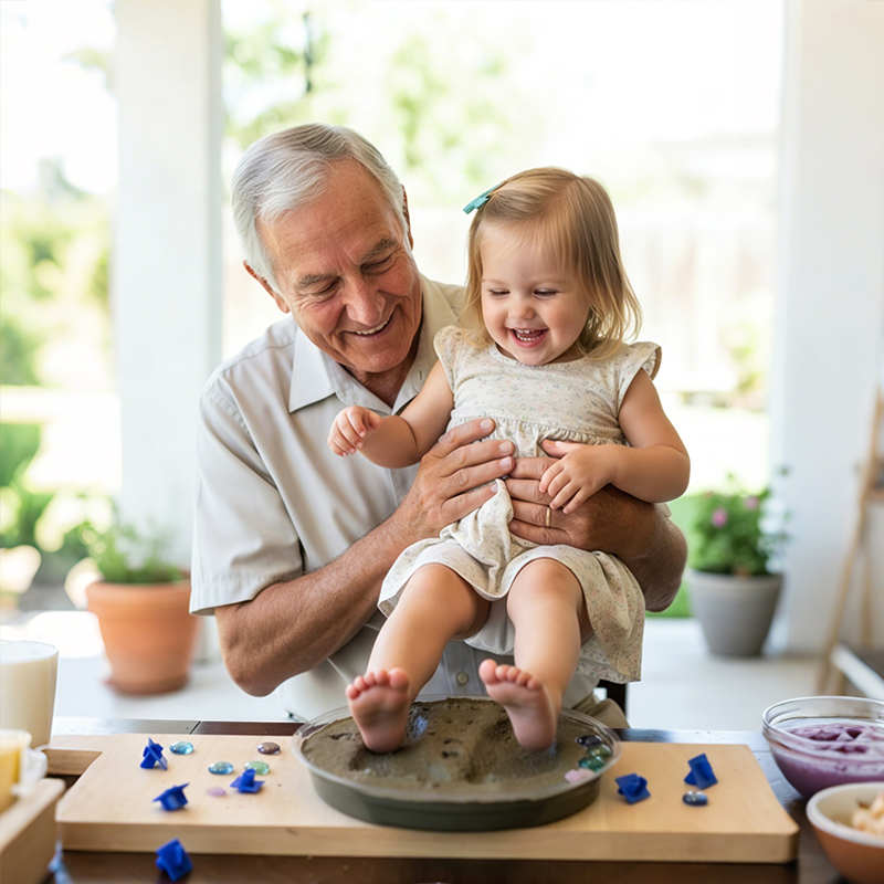 Personalized DIY Stepping Stone Kit Custom Handprint  Footprint Keepsake with Gems and Easy Mixing Cement