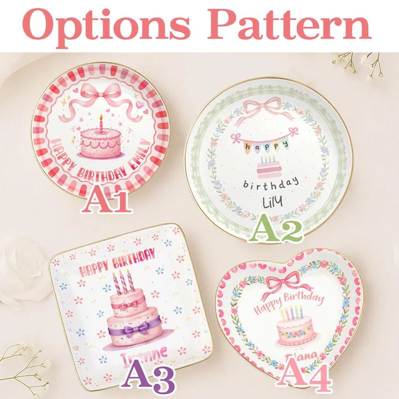 Personalized Happy Birthday Cake Ring Dish Handcrafted Hand Painted Jewelry Dish Ceramic Gift Personalized Kids Keepsake Plate