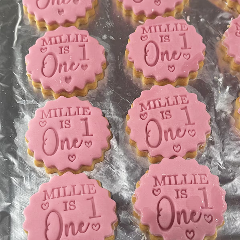 Personalised Name and Age with Heart Birthday Custom Cookie Biscuit Stamp to Make Toppers from Fondant to Fit M S Size All Butter Biscuits