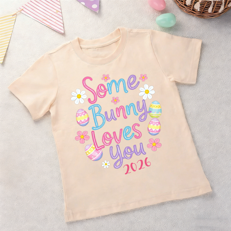 Personalized Some Bunny Loves You 100% Cotton Kid T-shirt with Name Easter Egg Hunt Easter Gift for Boys Girls