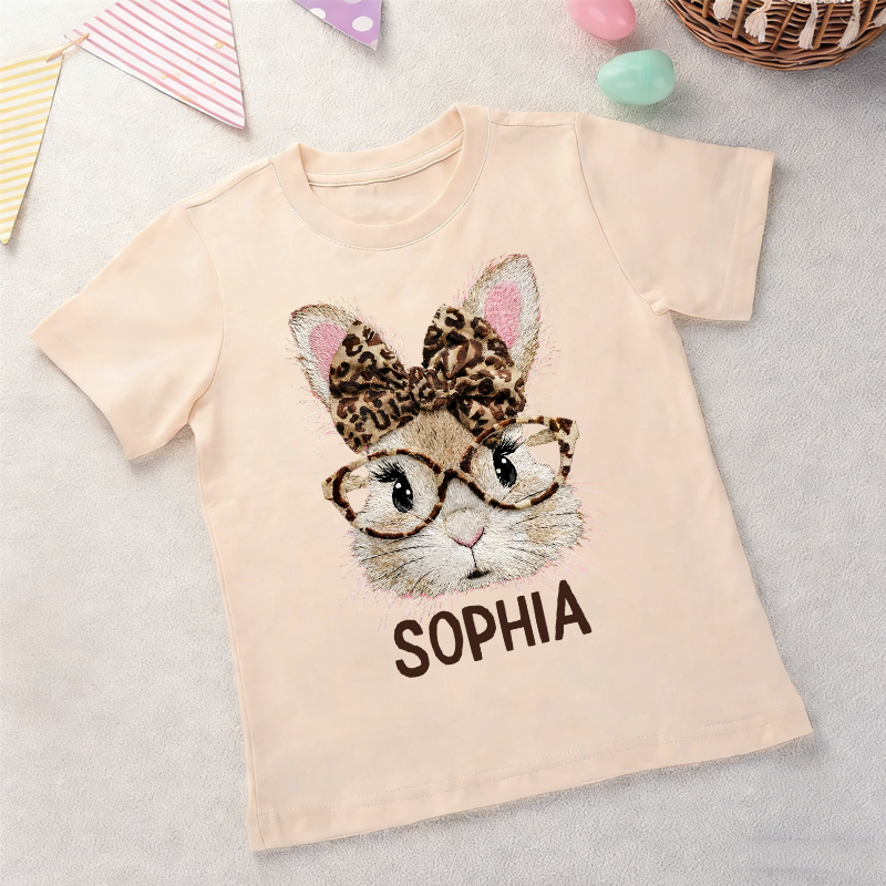 Personalized Happy Easter Bunny 100% Cotton Kid T-shirt with Name Easter Egg Hunt Easter Gift for Boys Girls